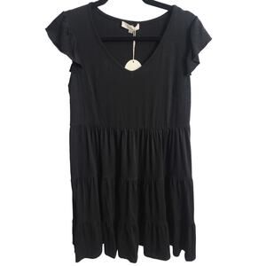 Malou Women's T-Shirt Swing Modest Maxi Dress Size Large Black